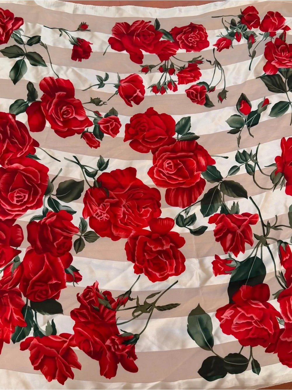 Vintage Jones New York Silk Floral Scarf - Cream with Red Rose Print